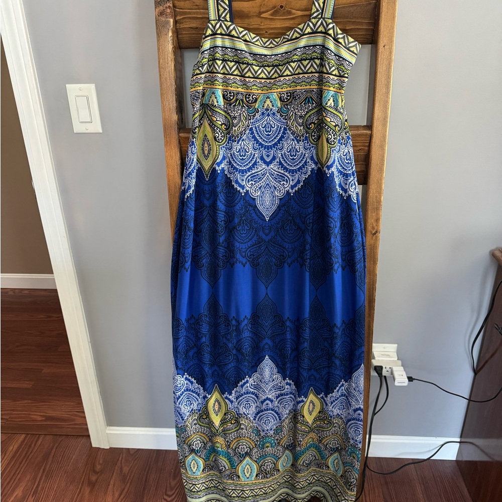 Blue and Green Patterned Maxi Dress
